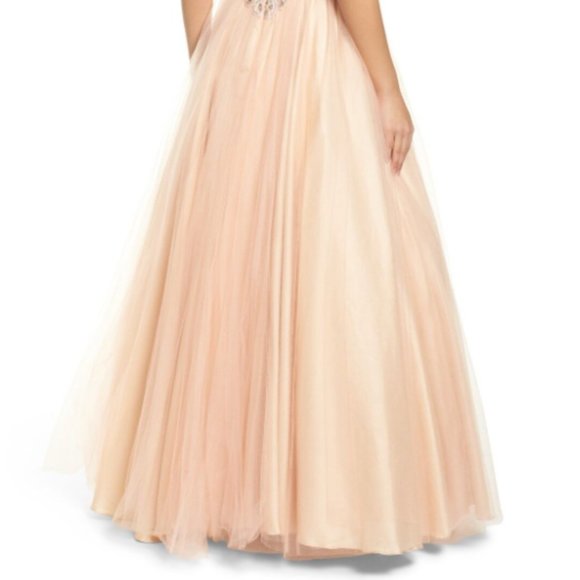 MAC DUGGAL CUTOUT BEADED BODICE BLUSH BALL-GOWN DrESS sz 14 - Picture 9 of 13